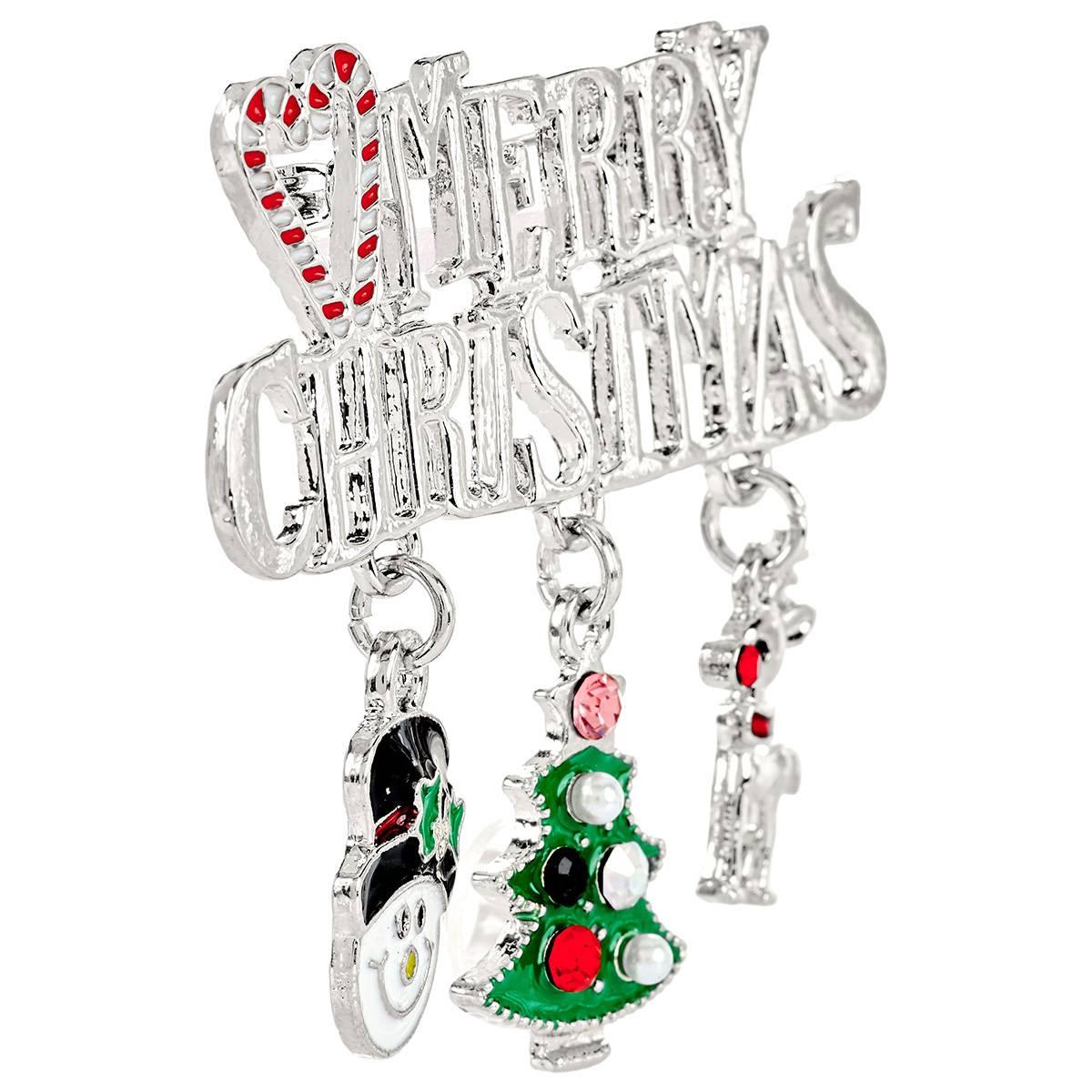 Silver-Tone Merry Christmas Pin with Charms