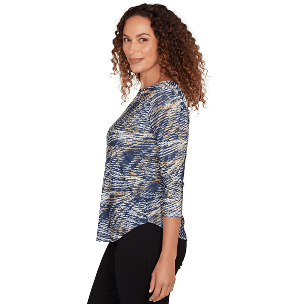 Womens Emaline Key Items 3/4 Sleeve Boat Neck Texture Tee