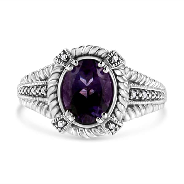 Haus of Brilliance Sterling Silver Amethyst Diamond Accent Ring
