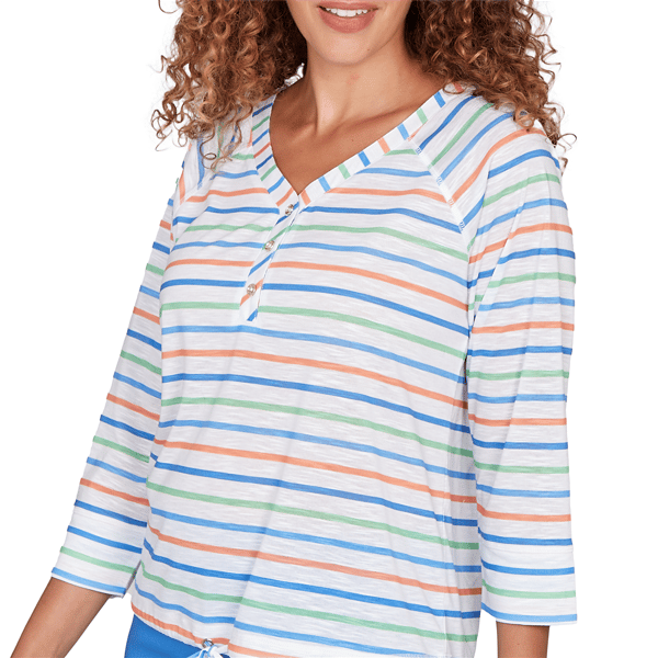 Petite Hearts of Palm All Sun and Games Stripe Henley Blouse