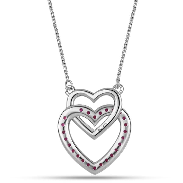 Nova Star® Sterling Silver Created Ruby Twin Heart Pendant