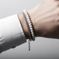 Mens Iron Saints Silver Tone Layered Box Chain & Beaded Bracelet - image 3