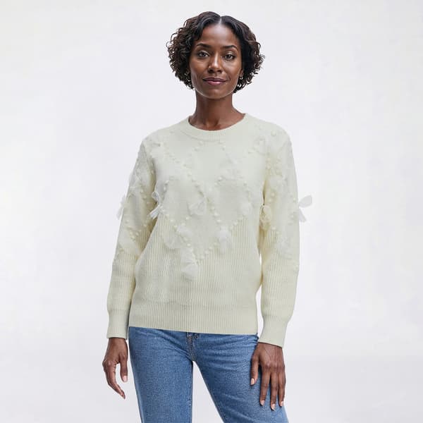 Womens Nicole Miller Long Sleeve Bow Detail Sweater - image 