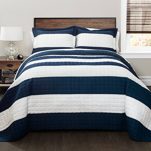 Open Video Modal for Lush Decor(R) 2pc. Navy and White Quilt Set