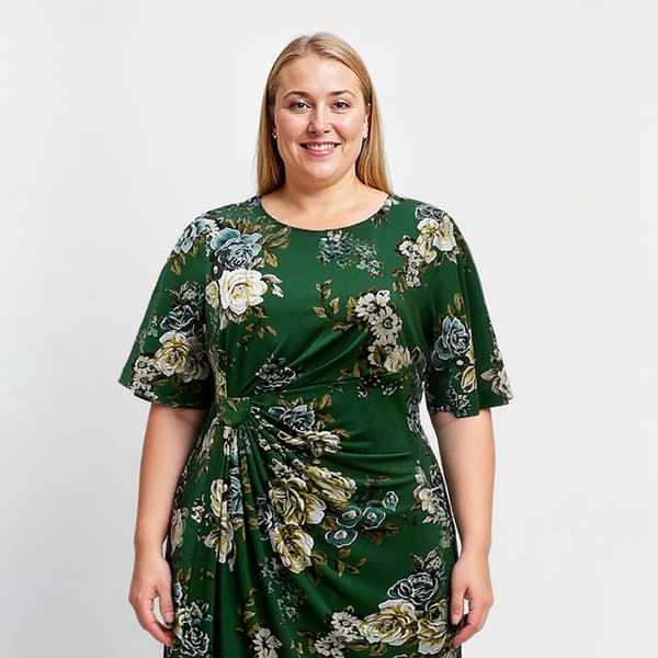 Plus Size Connected Apparel Elbow Sleeve Floral Wrap Dress