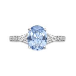 Sterling Silver Ring w/ Created Aquamarine & White Topaz Gemstone
