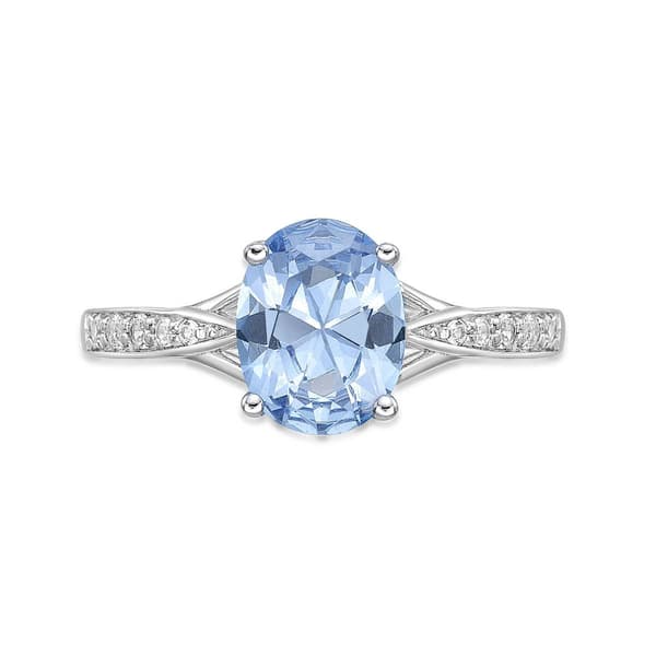 Sterling Silver Ring w/ Created Aquamarine & White Topaz Gemstone