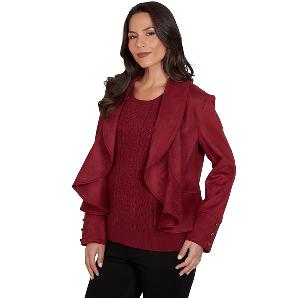 Womens Emaline Country Code Faux Suede Open Front Jacket