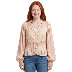Juniors A. Byer Leopard Ruffle Button Front Blouse