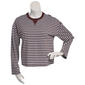 Juniors Pink Rose Long Sleeve Oversized Striped V-Notch Top-PnkBl - image 1