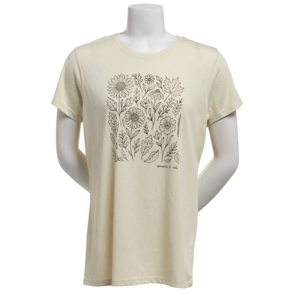 Womens Mountain and Isles Short Sleeve Floral Leaf Graphic Tee - image 