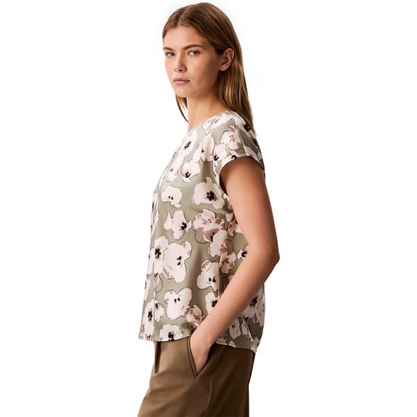 Womens Calvin Klein Cap Sleeve Buttercup Floral Blouse