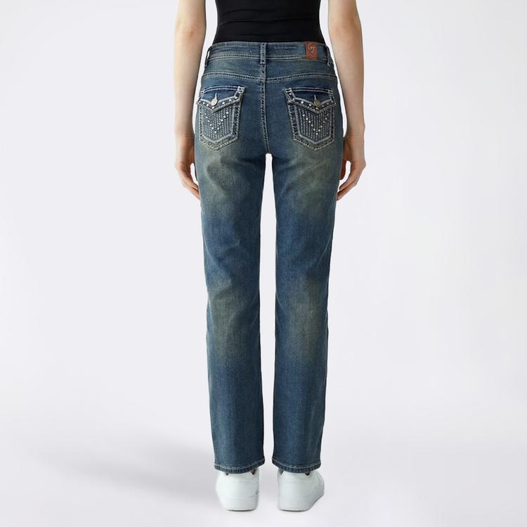 Juniors Gogo Jeans High Rise Rhinestone Pocket Straight Leg Jeans