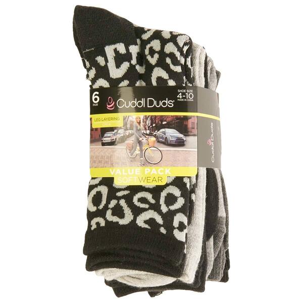 Womens Cuddl Duds&#40;R&#41; 6pk. Large Leopard Texture Crew Socks - Black - image 