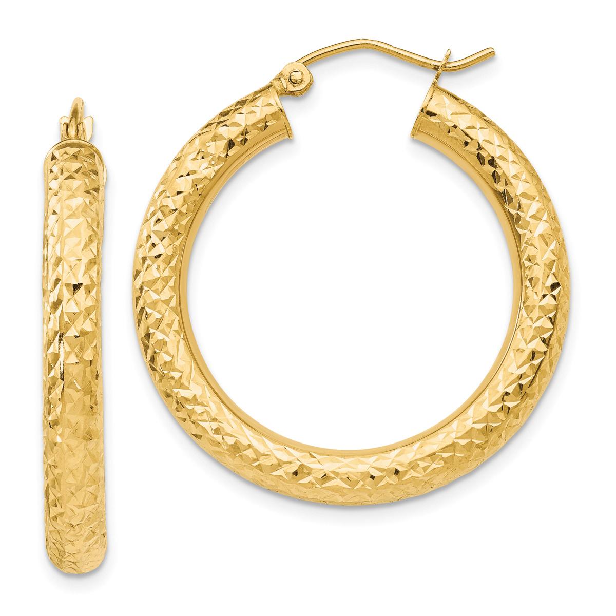 Gold Classics™ 14kt. Gold 4mm Diamond Cut Hoop Earrings