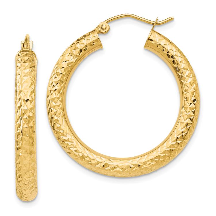 Gold Classics(tm) 14kt. Gold 4mm Diamond Cut Hoop Earrings