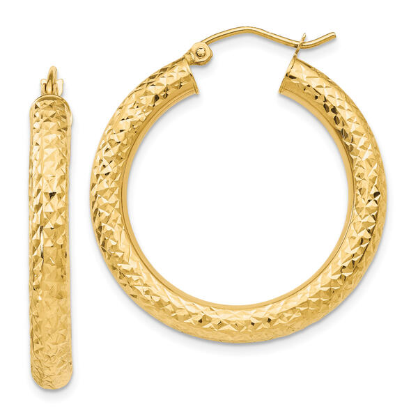Gold Classics&#40;tm&#41; 14kt. Gold 4mm Diamond Cut Hoop Earrings - image 