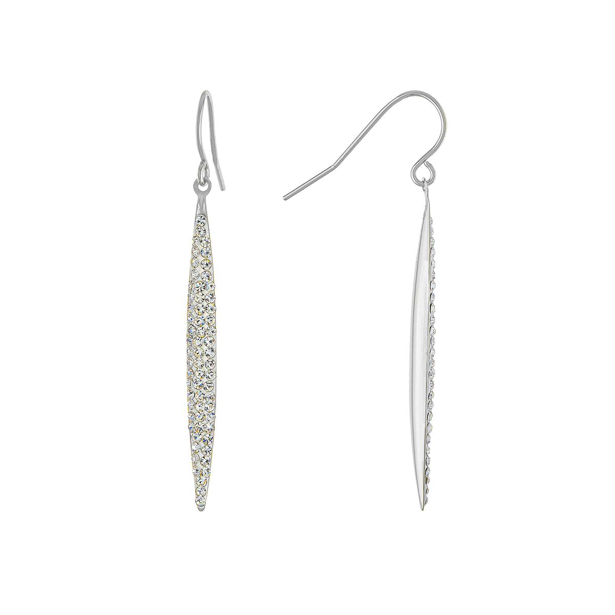 Athra Fine Silver Plated Crystal Thin Marquis Drop Earrings