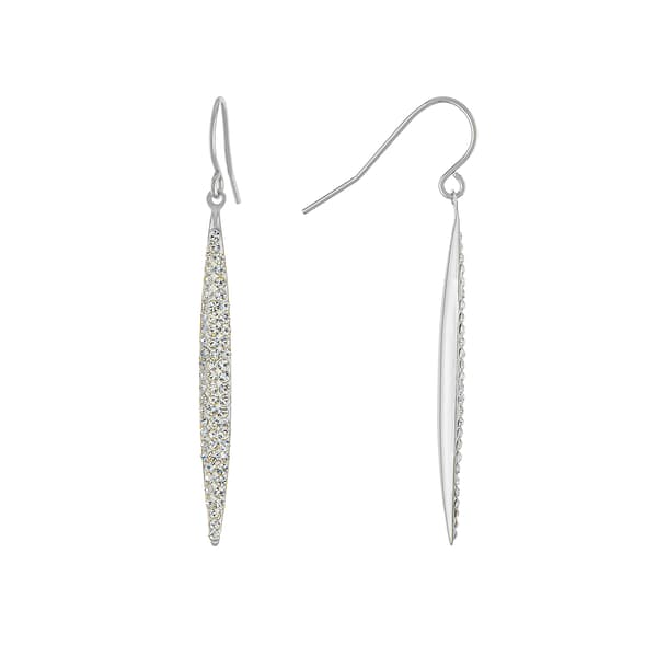 Athra Silver Plated Clear Crystal Pave Thin Marquis Drop Earrings - image 
