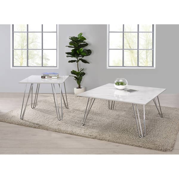 Coaster Hairpin Leg Square End Table - White and Chrome