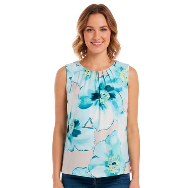 Womens Calvin Klein Sleeveless Pleat Front Large Floral Blouse - image 