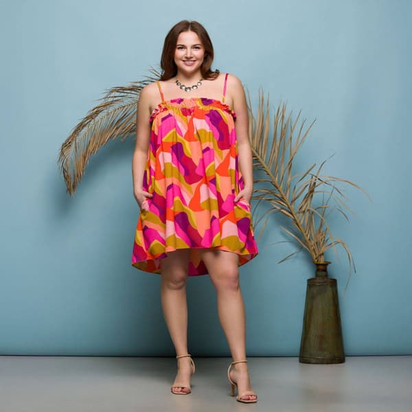 Plus Size 24/7 Comfort Apparel Multi Spaghetti Strap Mini Dress