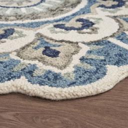 9th & Pike® Round Wool Blue & Cream Floral Hand Tufted Area Rug