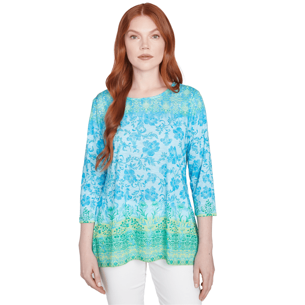Women''s Floral Ombre Border Sublimation Knit Top - image 