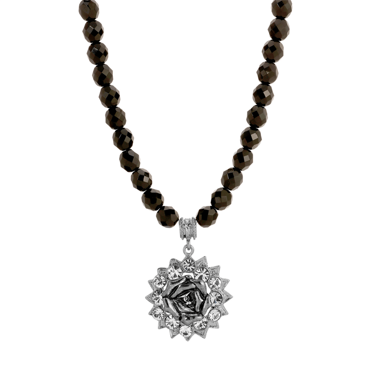 1928 Jewelry 18in. Crystal Flower Pendant Bead Necklace
