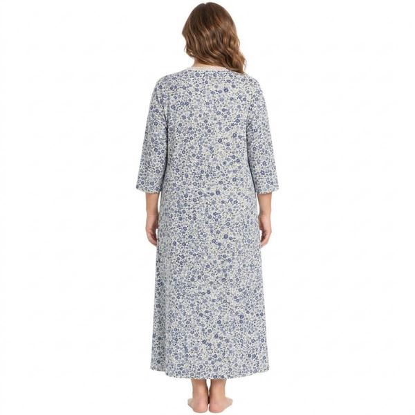Plus Size Sophia 3/4 Sleeve Floral Lace Trim Henley Nightgown