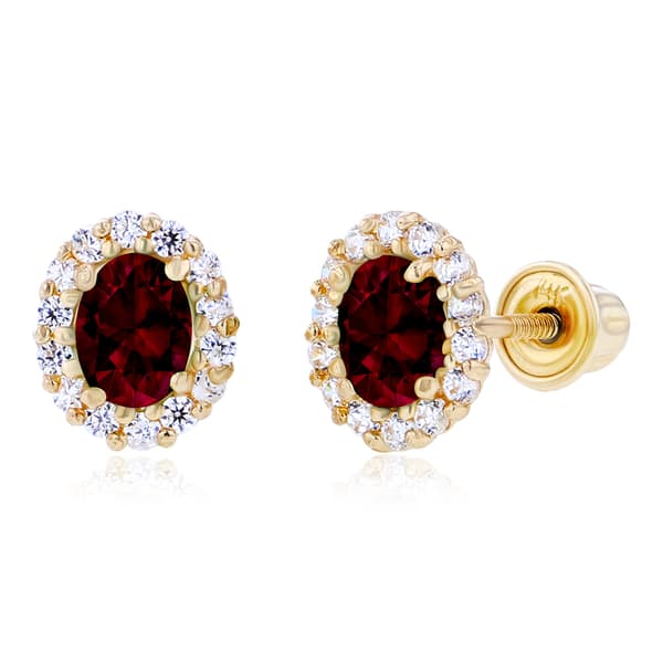 Gemstone Classics(tm) 14kt. Yellow Gold Garnet Oval Earrings - image 
