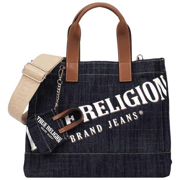 True Religion Medium Logo Denim Tote w/ Dangle Charm - image 