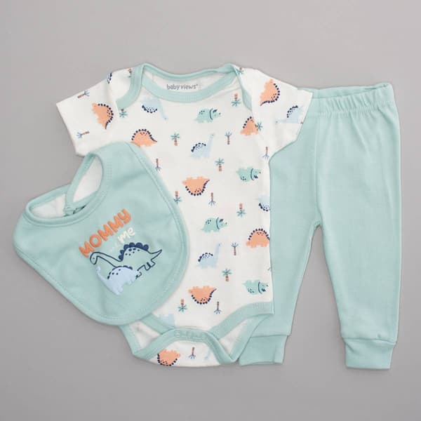 Baby Boy &#40;NB-9M&#41; baby views&#40;R&#41; 3pc. Dino Bodysuit/Pants & Bib Set - image 