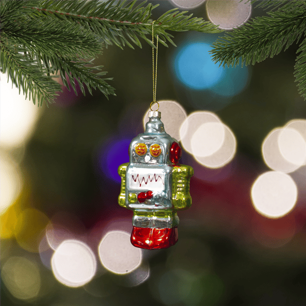 Northlight 5in. Silver & Green Robot Glass Christmas Ornament