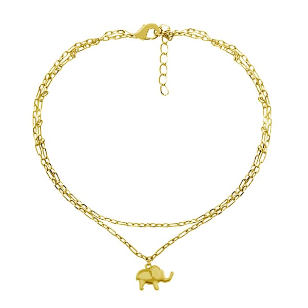 Barefootsies Gold Plated Elephant Diamond Cut Double Chain Anklet - image 