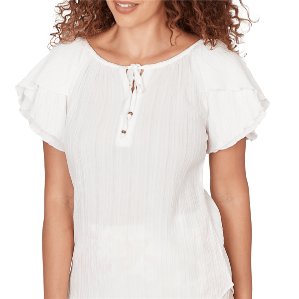 Womens Hearts of Palm Bloom Service Flutter Sleeve Crinkle Blouse