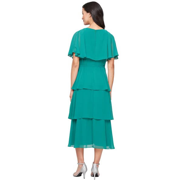 Plus Size SLNY Solid Short Sleeve Tier Beaded Trim Midi Dress
