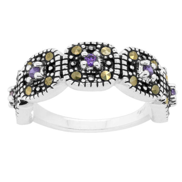 Marsala Genuine Marcasite Amethyst Cubic Zirconia Square Ring - image 