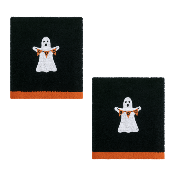 Avanti Ghost Boo Halloween 2pk. Embroidered Hand Towels - image 