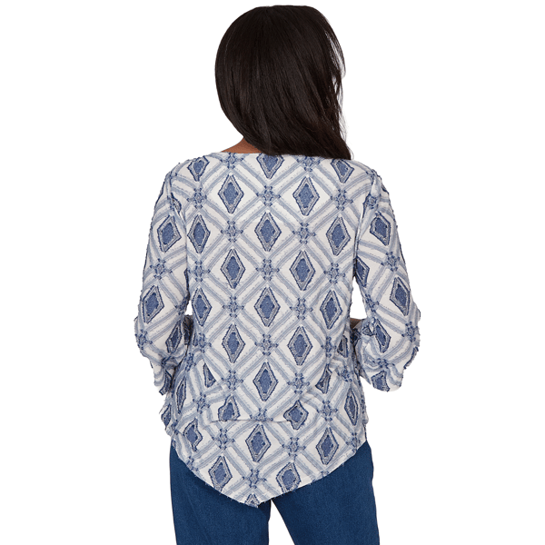 Petite Alfred Dunner Indigo Girls 3/4 Sleeve Diamond Blouse
