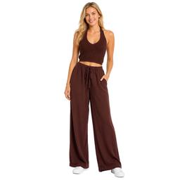 Juniors Hunter & Brown Knit Halter Top Wide Leg Pants Set
