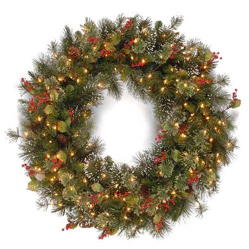 National Tree 30in. Wintry Pine(R) Wreath w/ Clear Lights - image 