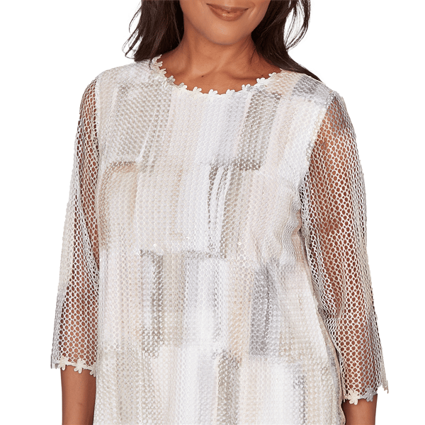 Womens Alfred Dunner Natural Wonder 3/4 Sleeves Mesh Blouse