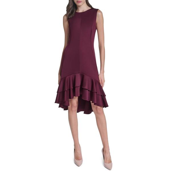Womens Tommy Hilfiger Sleeveless Scuba Double Ruffle Hem Dress