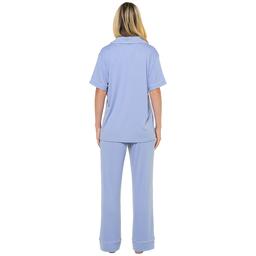 Womens Nicole Miller Solid Rib Notch Collar Long Pajama Set