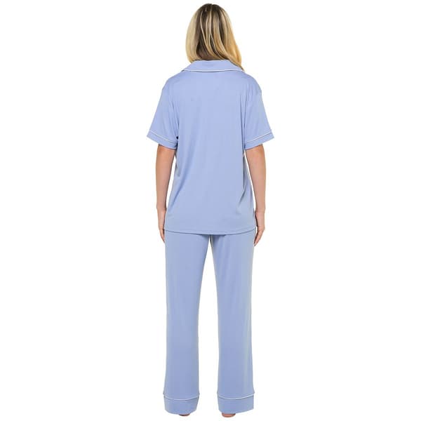 Womens Nicole Miller Solid Rib Notch Collar Long Pajama Set
