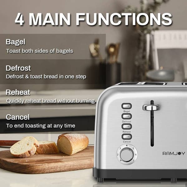 Ramjoy 4-Slice Stainless Steel Toaster