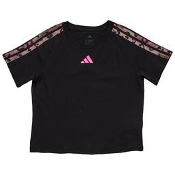 Girls (7-16) adidas(R) Short Sleeve Leopard 3 Stripe Raglan Tee