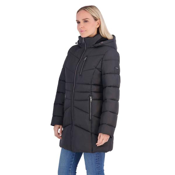 Womens Calvin Klein Long Puffer Coat with Chest Zipper