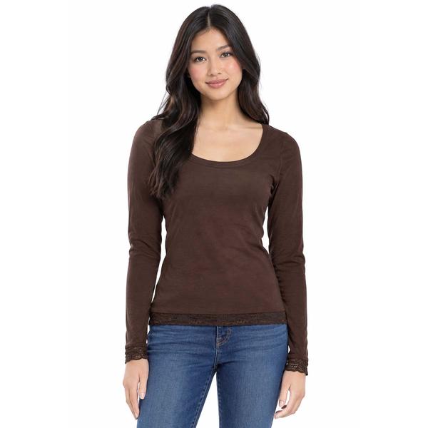 Juniors Madden Girl Long Sleeve Lace Trim Top - image 